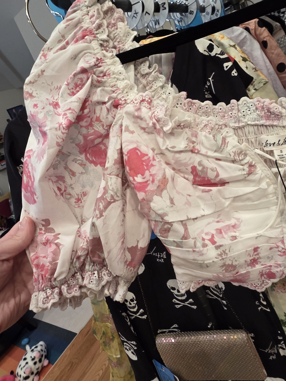 For Love & Lemons Pink Floral Smocked Crop Top